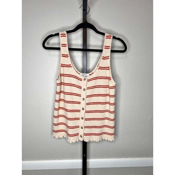 Madewell Kingston Button-Front Cream Striped Sweater Tank Top Size Medium - Picture 3 of 9